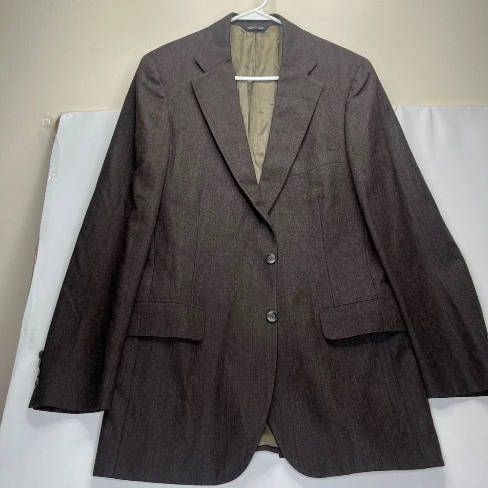 Vintage Chaps Ralph Lauren Mens Virgin Wool Blazer Brown Herringbone Made USA